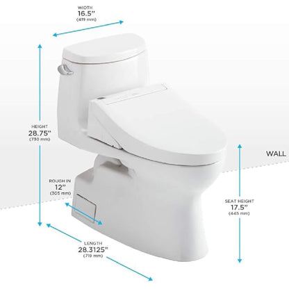 TOTO Carlyle II 1.28 GPF One Piece Elongated Toilet with Washlet C5 Bidet Seat