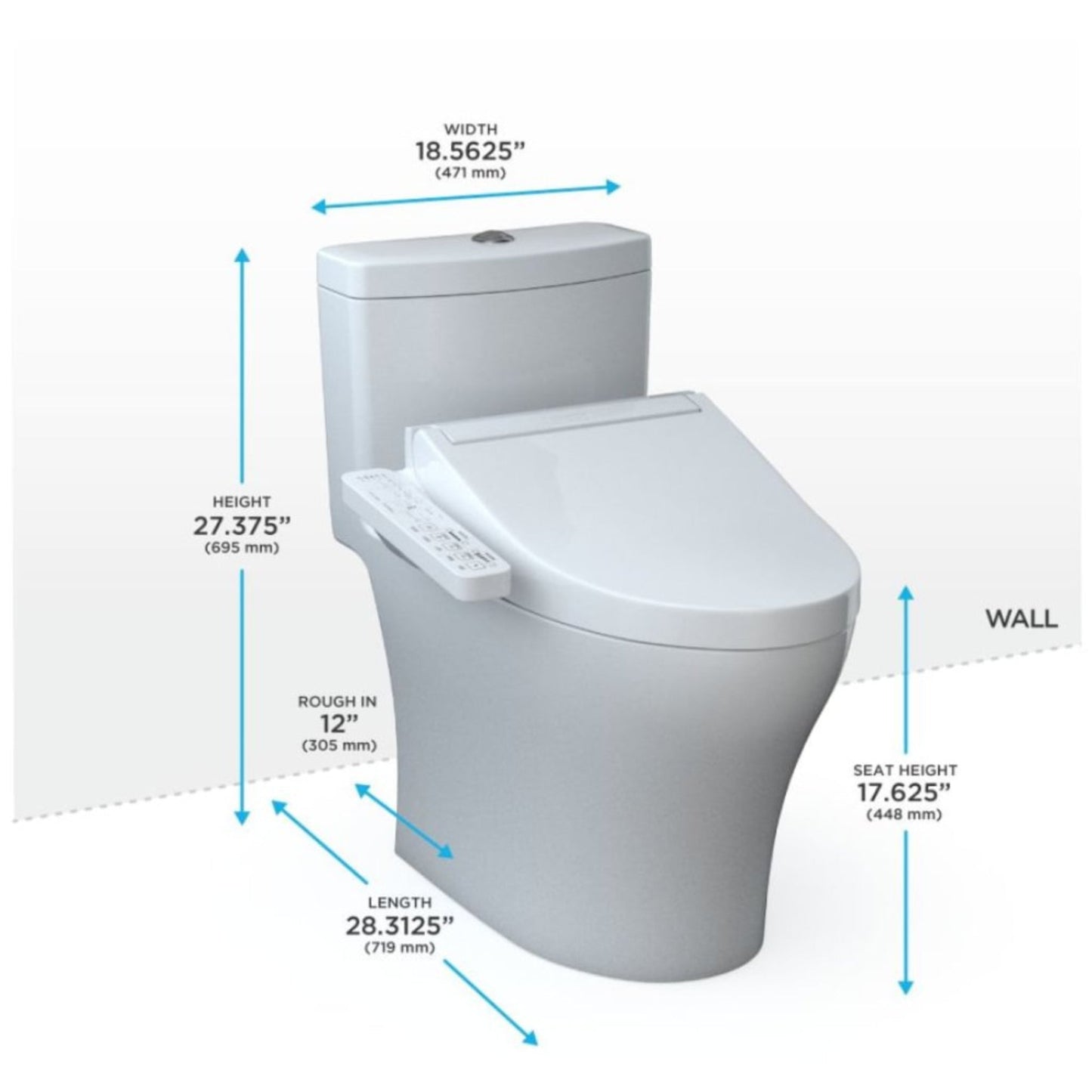 TOTO Aquia IV 1.28 GPF and 0.9 GPF Dual Flush Elongated Chair Height Toilet with C2 Bidet Seat