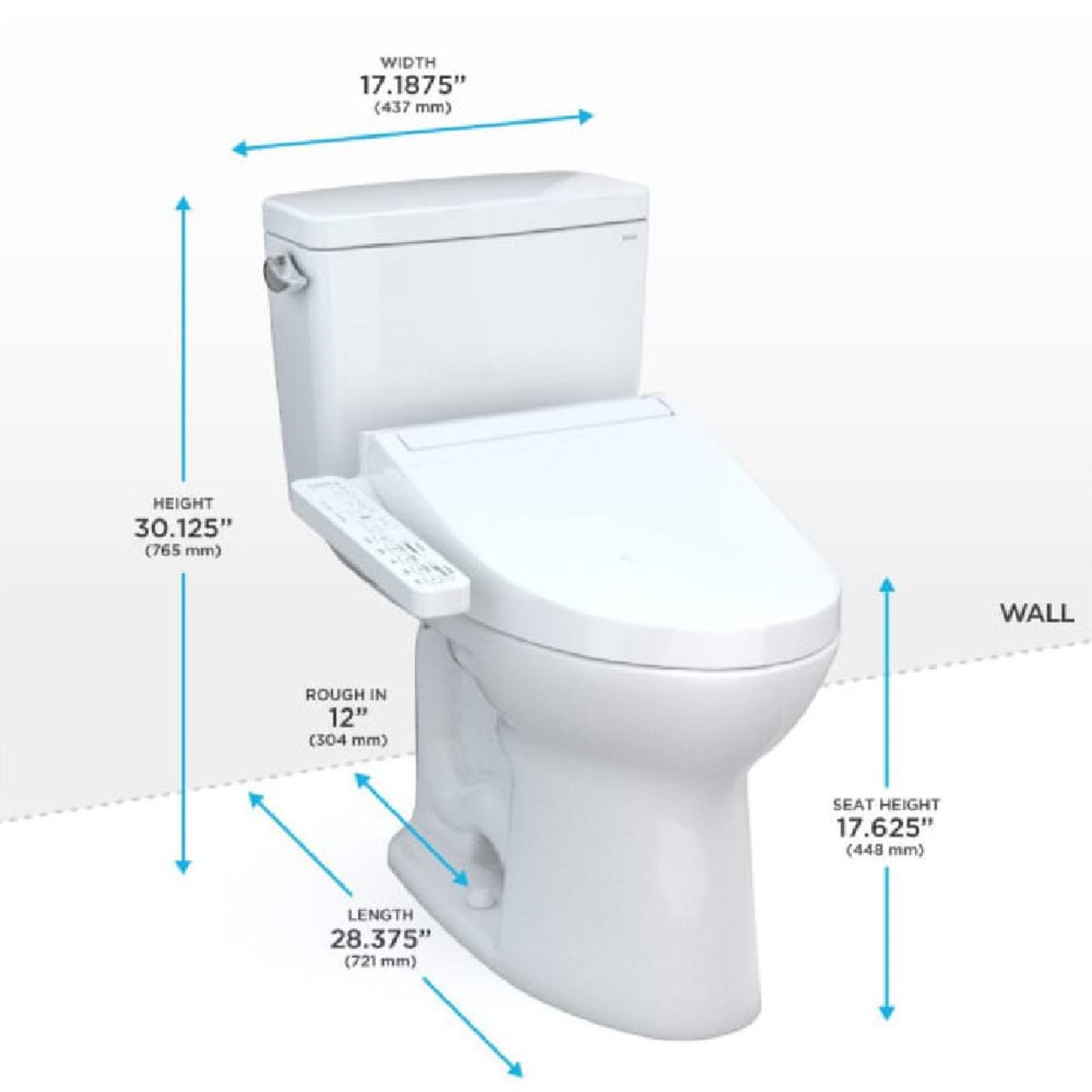TOTO Drake Washlet C2 And 1.28 GPF Left Hand Lever with Elongated Universal Height Bidet Toilet