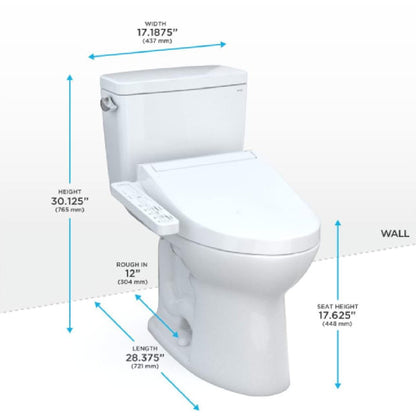 TOTO Drake Washlet C2 And 1.28 GPF Left Hand Lever with Elongated Universal Height Bidet Toilet