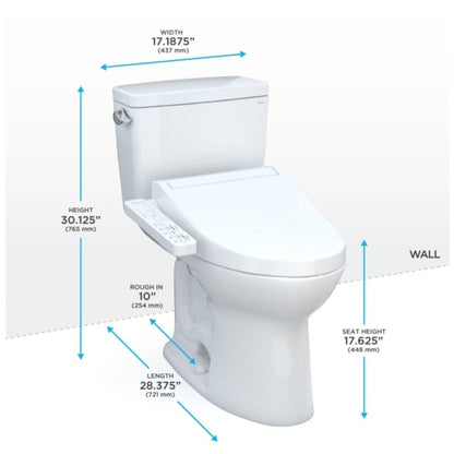 TOTO Drake 1.28 GPF with Washlet C2 Elongated Bidet Toilet and 10" Rough In