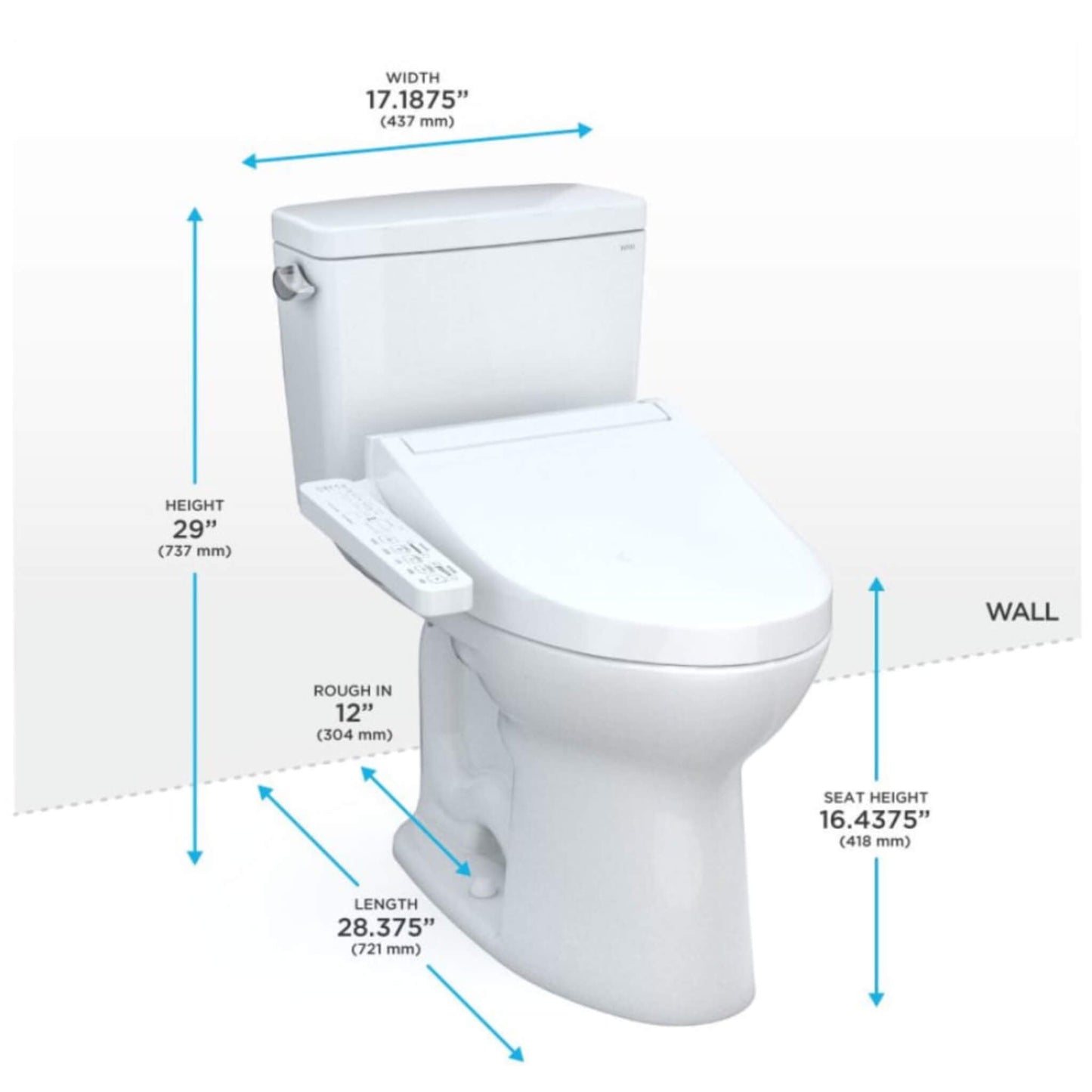 TOTO Drake 1.28 GPF Two Piece Elongated with Left Hand Lever and Washlet C2 Bidet Seat