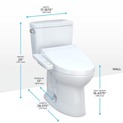 TOTO Drake 1.6 GPF and Washlet C2 with Left Hand Lever Elongated Bidet Toilet