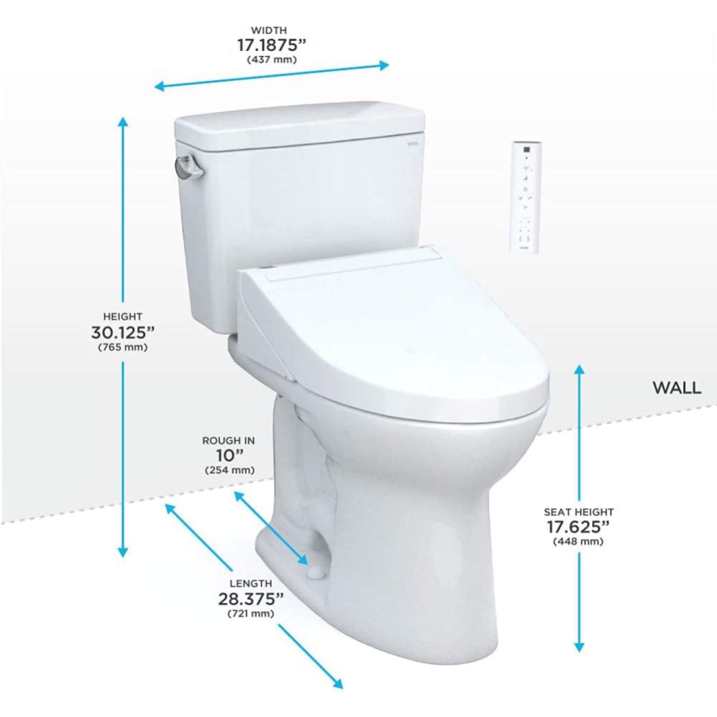 TOTO Drake 1.28 GPF Elongated Universal Height EWater+ Toilet with C5 Bidet Seat