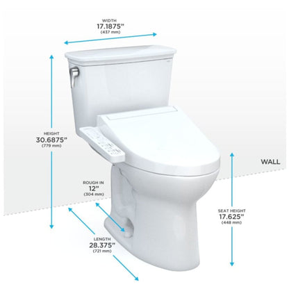 TOTO Drake Transitional Washlet C2 and 1.28 GPF Elongated Chair Height Toilet with Left Hand Lever
