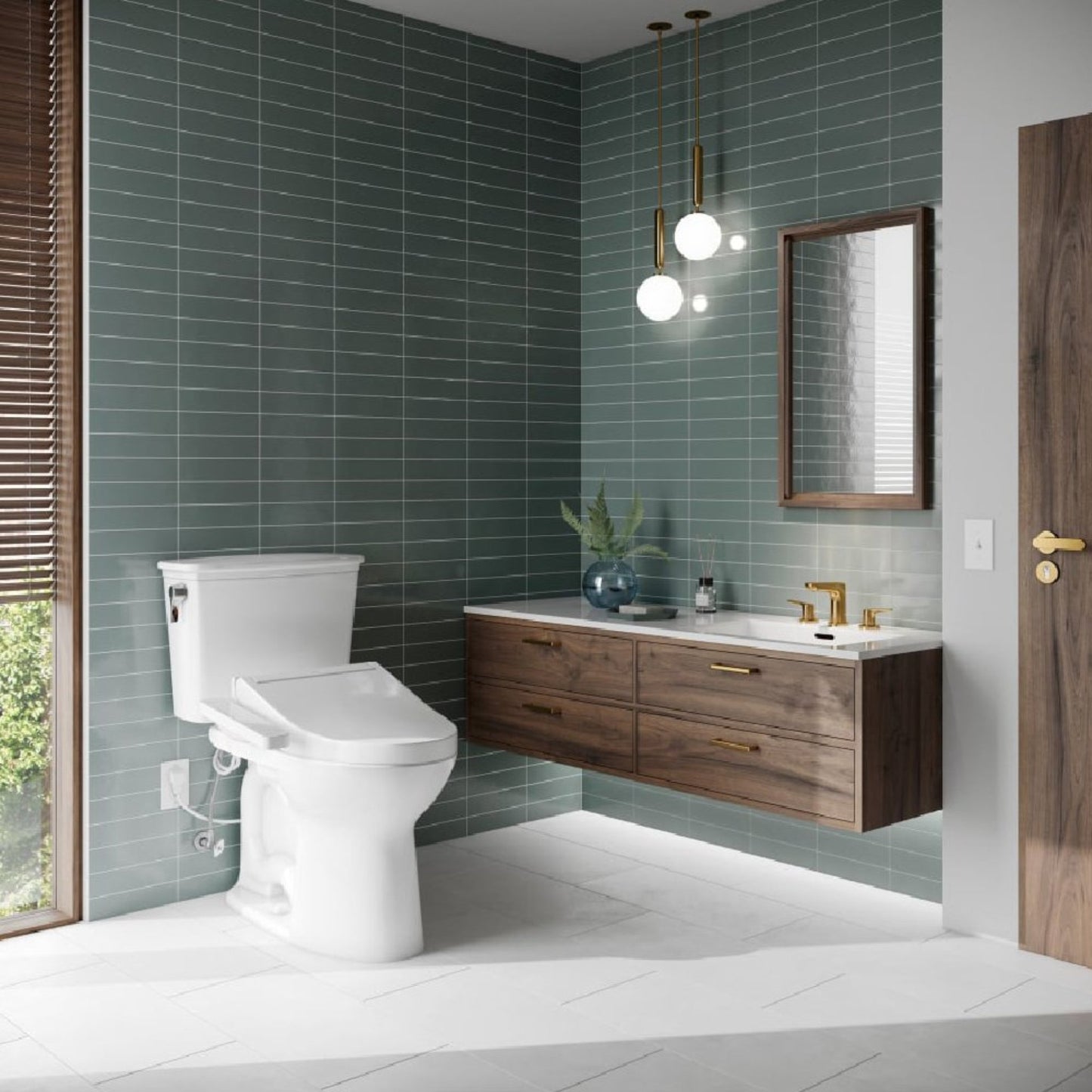 TOTO Drake Transitional Washlet C2 and 1.28 GPF Elongated Chair Height Toilet with Left Hand Lever