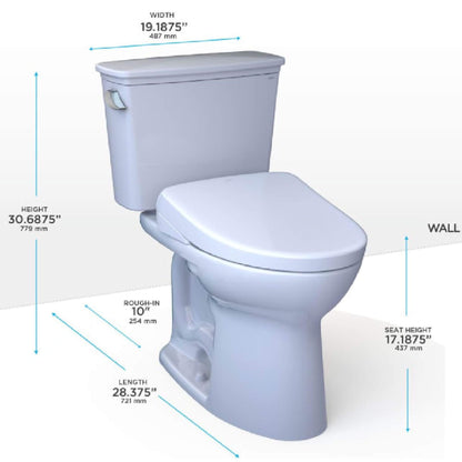 TOTO Drake Washlet S7A Open Bidet Seat and 1.28 GPF Universal Height Toilet with Warm Air Dryer
