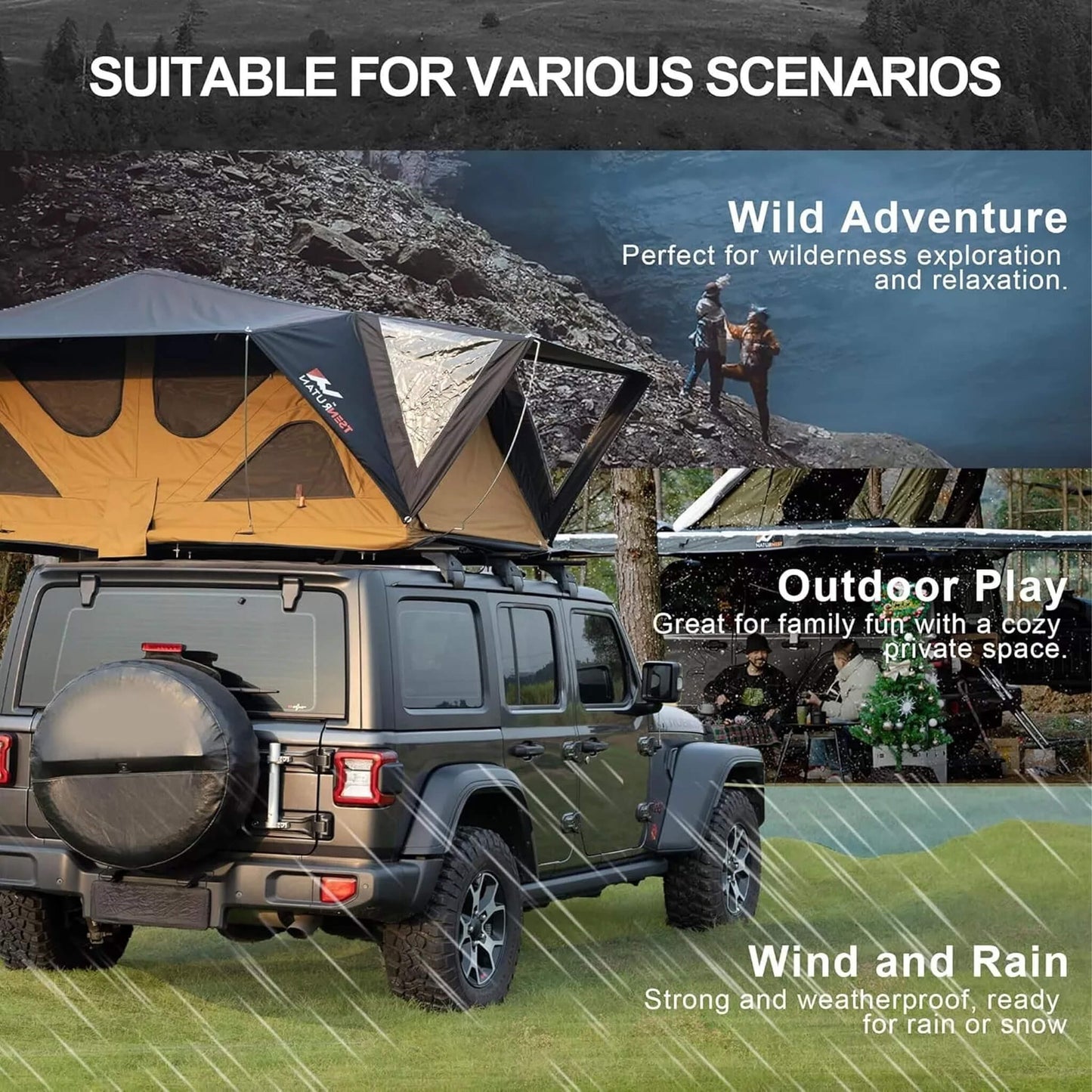 Naturnest Andromeda Khaki Soft Shell Rooftop Tent With Large Panoramic Skylight & YKK Doors