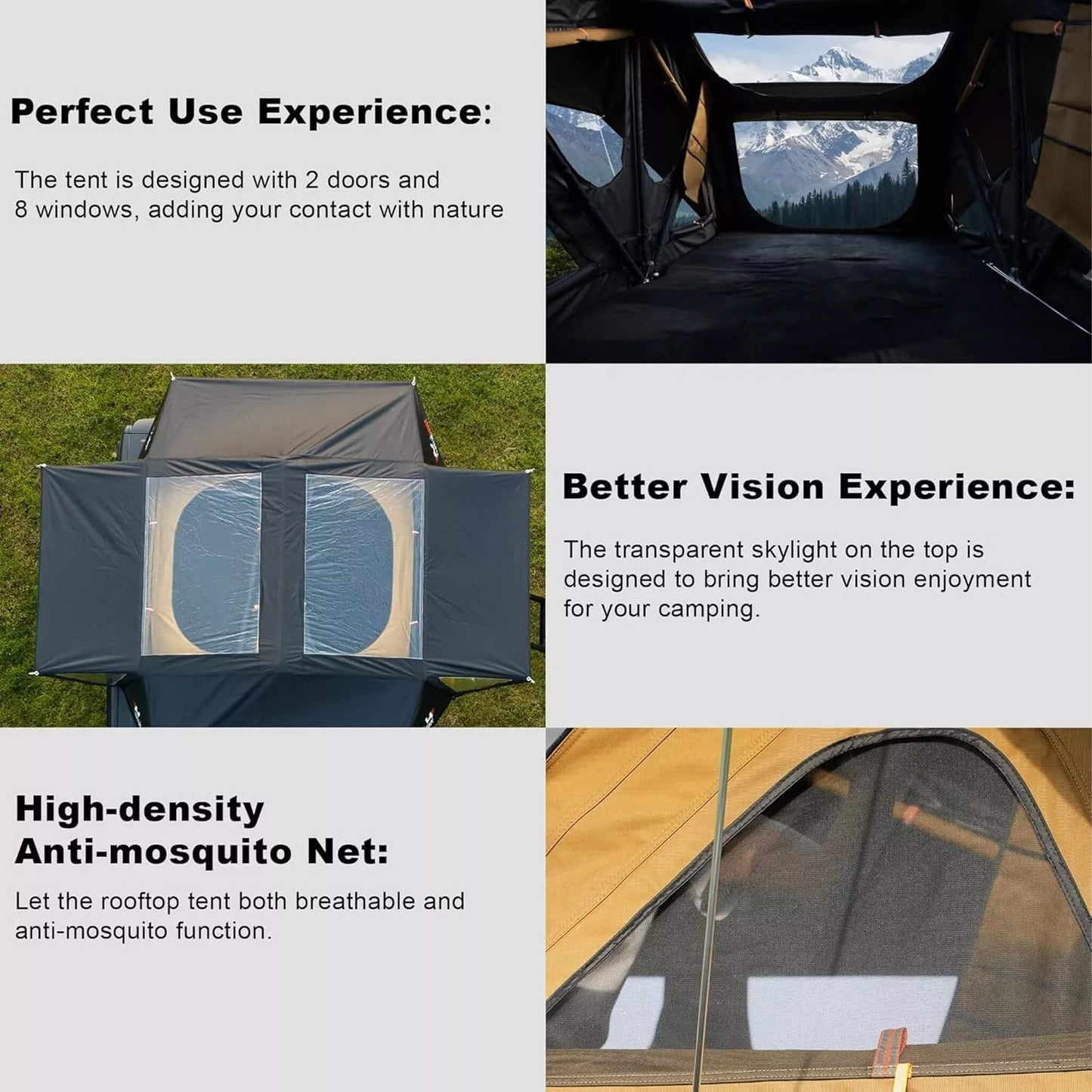 Naturnest Andromeda Khaki Soft Shell Rooftop Tent With Large Panoramic Skylight & YKK Doors