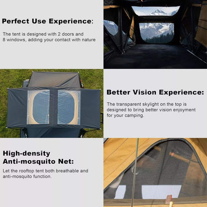 Naturnest Andromeda Khaki Soft Shell Rooftop Tent With Large Panoramic Skylight & YKK Doors