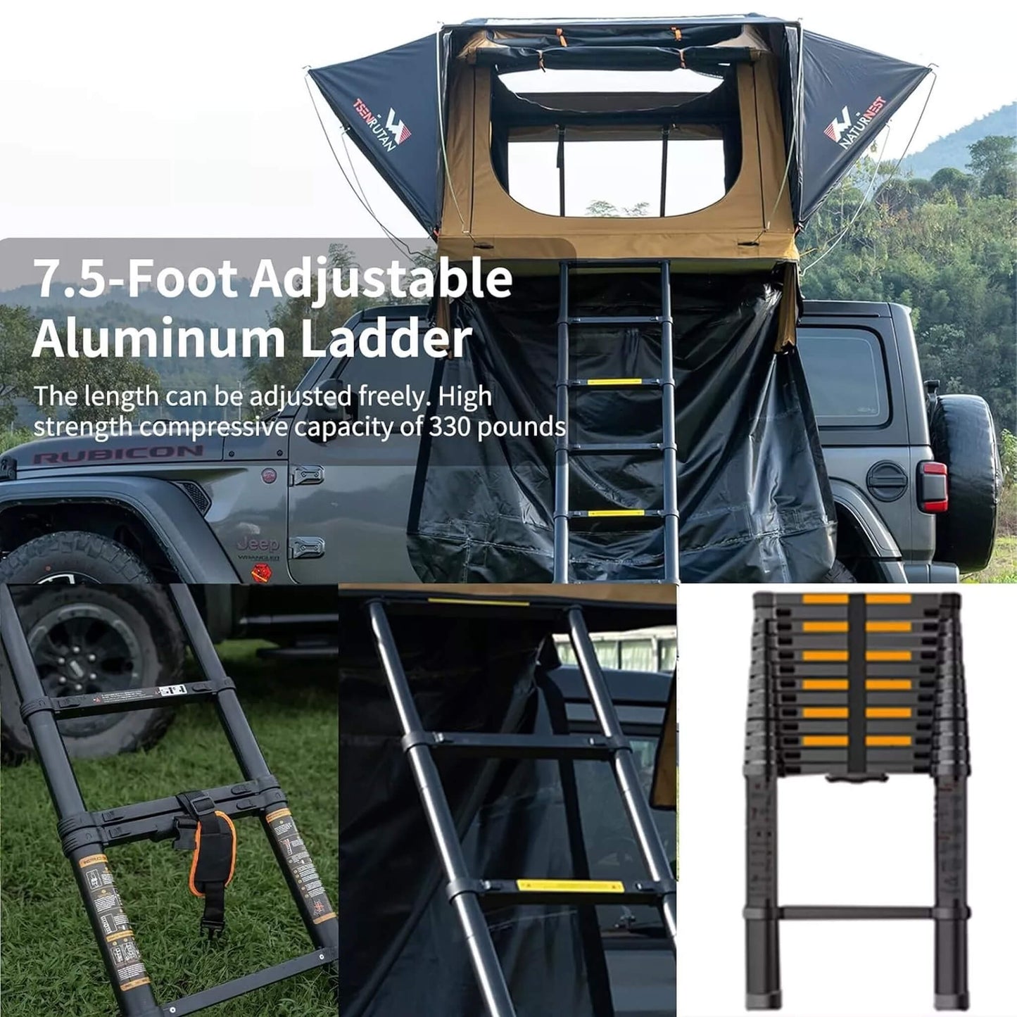 Naturnest Andromeda Khaki Soft Shell Rooftop Tent With Large Panoramic Skylight & YKK Doors