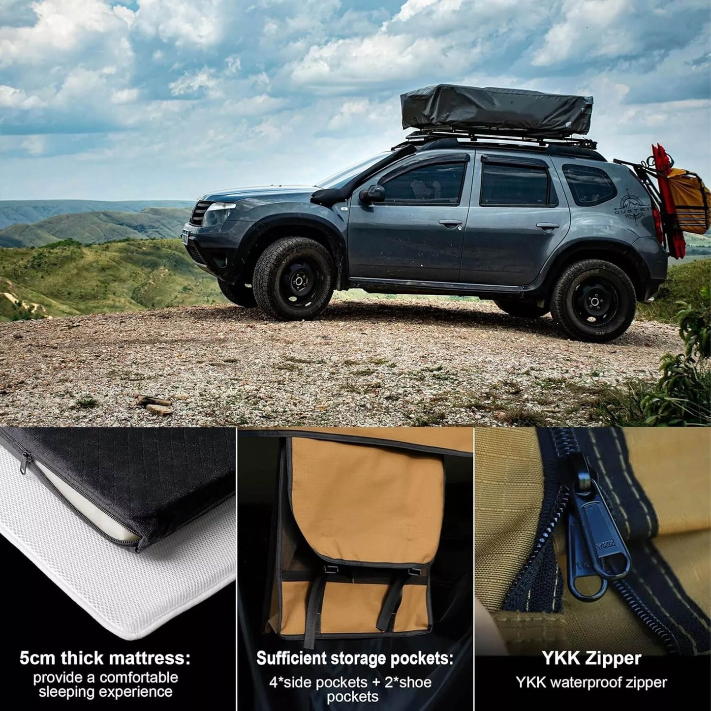 Naturnest Andromeda Khaki Soft Shell Rooftop Tent With Large Panoramic Skylight & YKK Doors