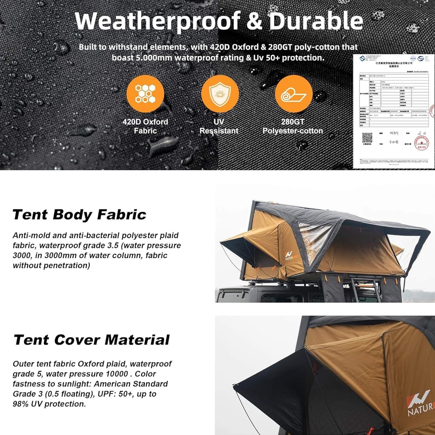 Naturnest Sirius 3 Premium 2XL 3-Person Clamshell Rooftop Tent