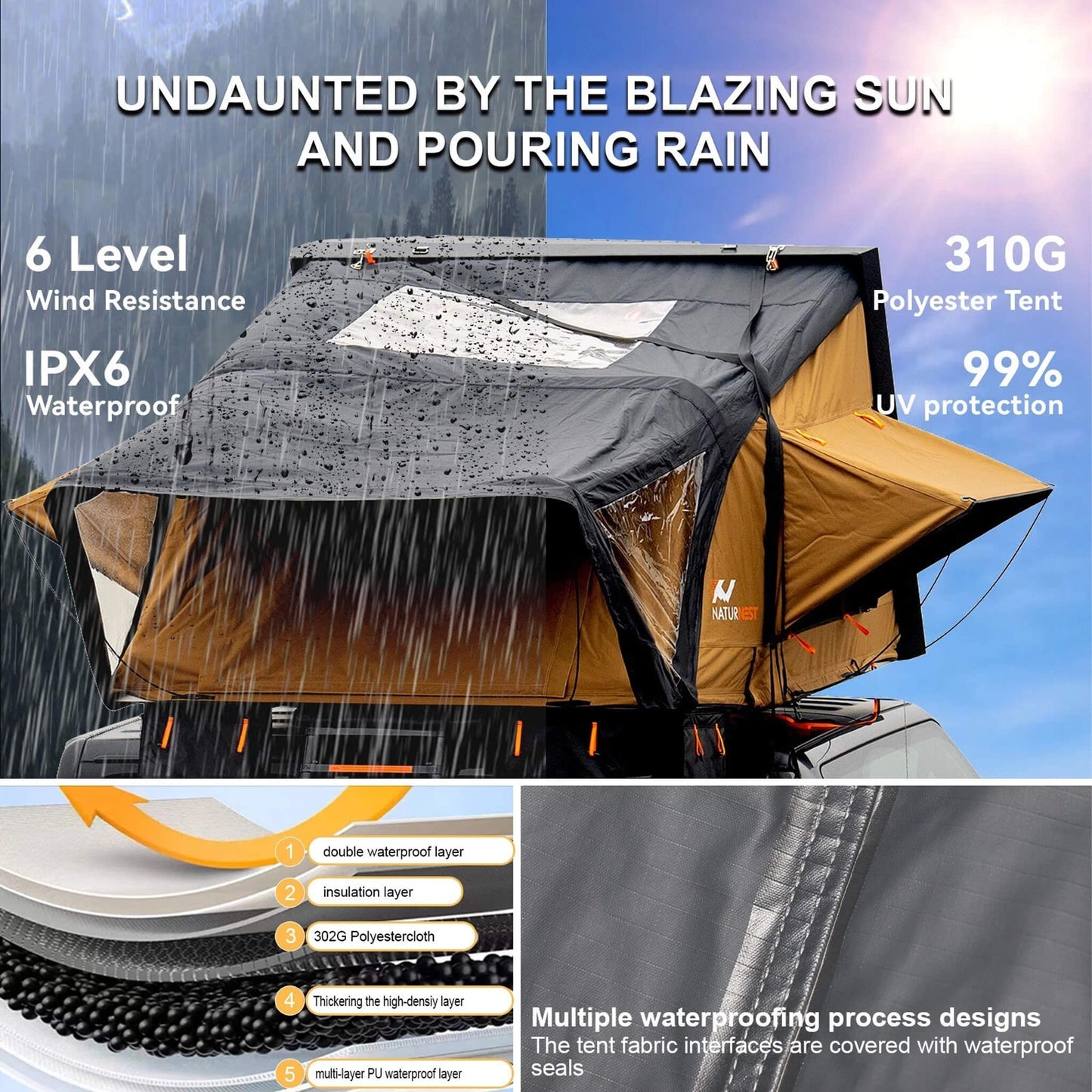 Naturnest Sirius 3 Premium 2XL 3-Person Clamshell Rooftop Tent