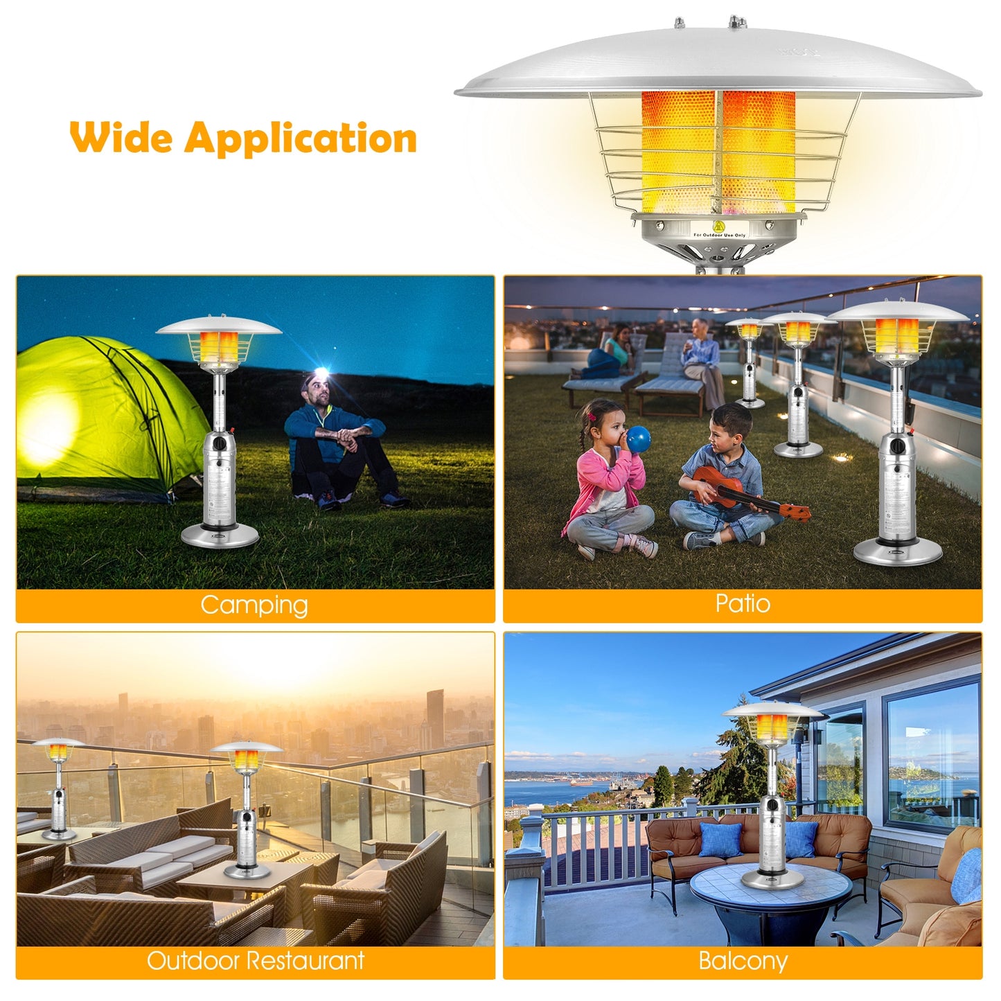 11 000 BTU Portable Tabletop Propane Patio Standing Heater-Black