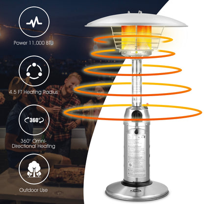 11 000 BTU Portable Tabletop Propane Patio Standing Heater-Black