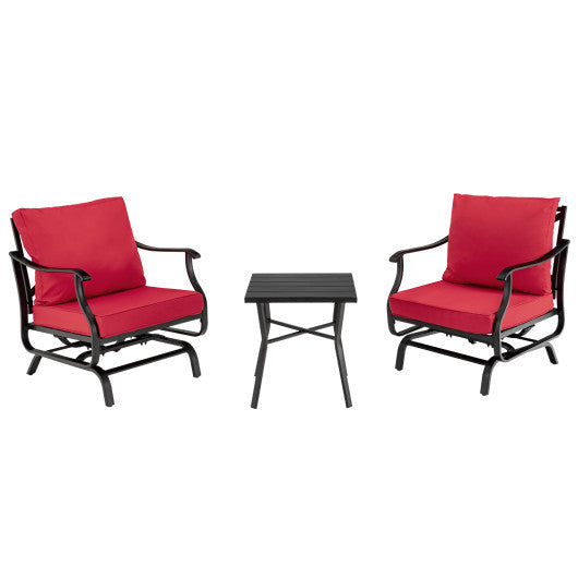3 Piece Patio Rocking Chair Set with Coffee Table - Red