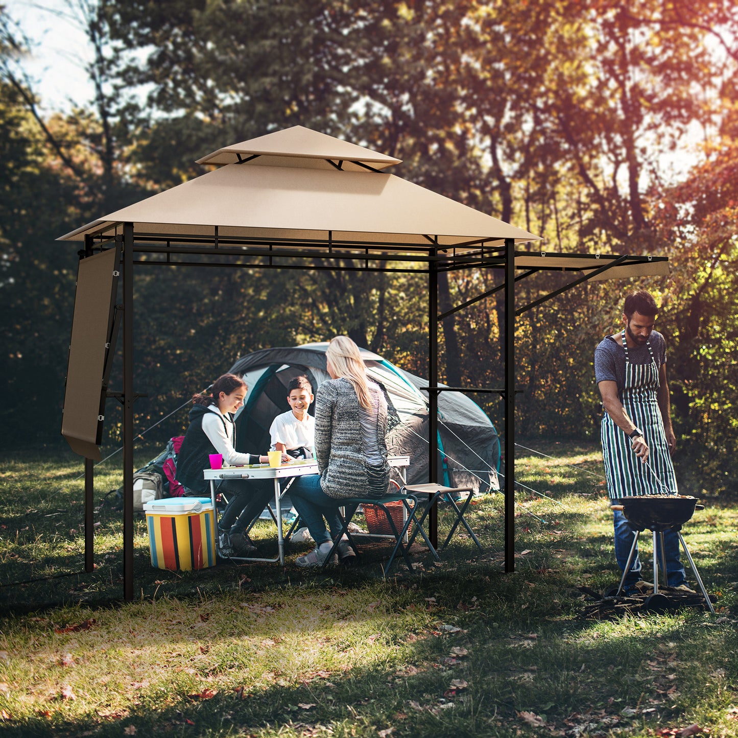13.5 x 4 Feet Patio BBQ Grill Gazebo Canopy with Dual Side Awning
