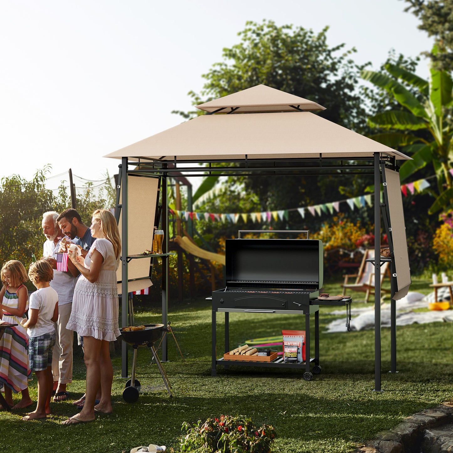 13.5 x 4 Feet Patio BBQ Grill Gazebo Canopy with Dual Side Awning
