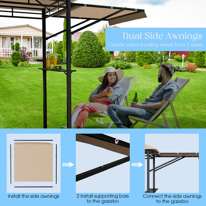 13.5 x 4 Feet Patio BBQ Grill Gazebo Canopy with Dual Side Awning