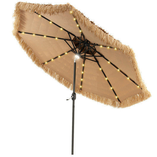 9 Feet Solar Powered Thatched Tiki Patio Umbrella with LED Lights