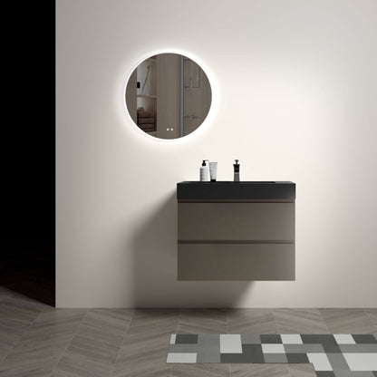 Nuvia 30-Inch Wall-Mounted Bathroom Vanity With Black Sink And Drawers