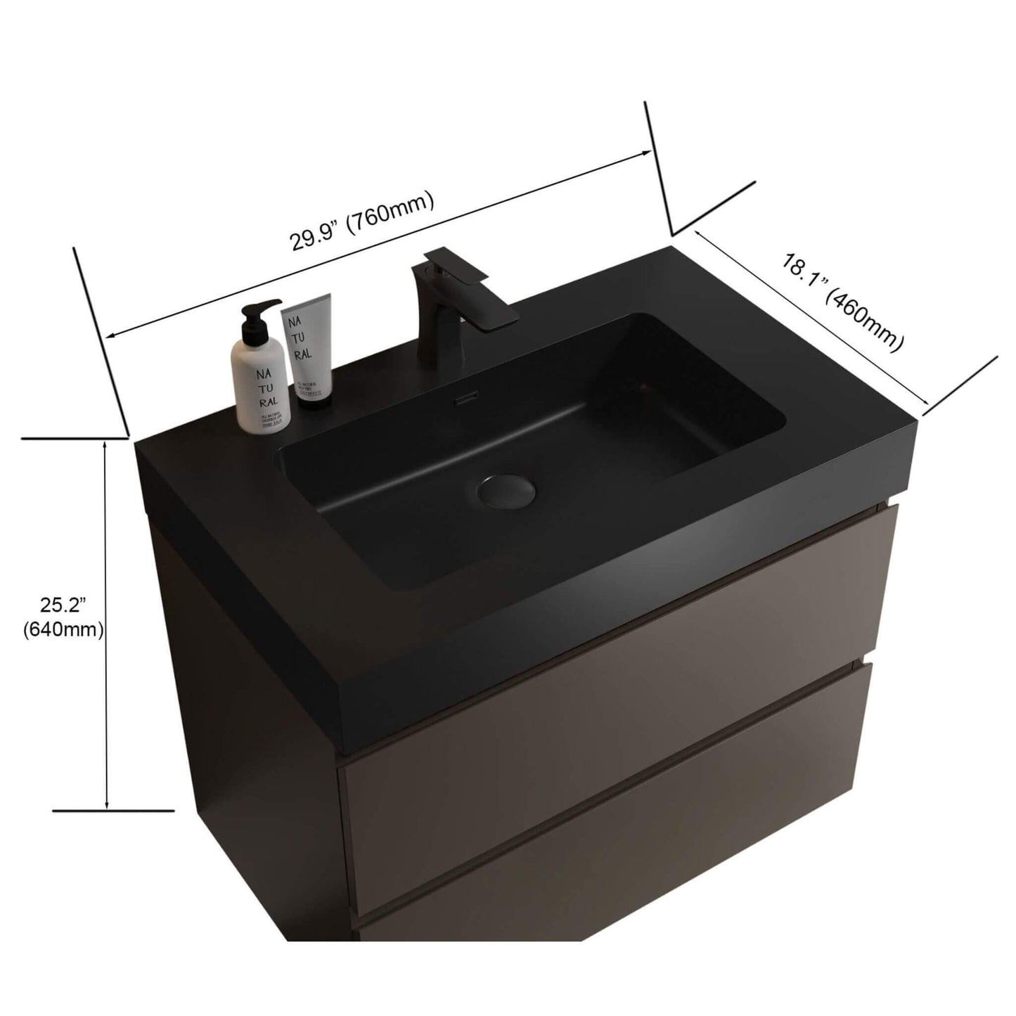 Nuvia 30-Inch Wall-Mounted Bathroom Vanity With Black Sink And Drawers