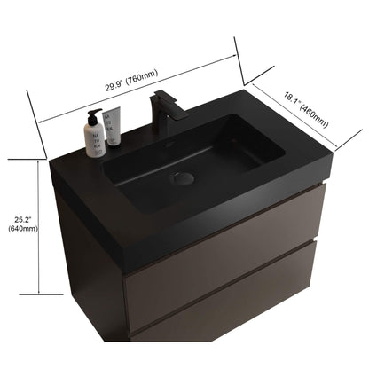 Nuvia 30-Inch Wall-Mounted Bathroom Vanity With Black Sink And Drawers