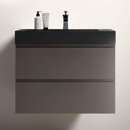 Nuvia 30-Inch Wall-Mounted Bathroom Vanity With Black Sink And Drawers