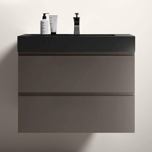 Nuvia 30-Inch Wall-Mounted Bathroom Vanity With Black Sink And Drawers
