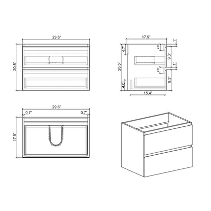 Nuvia 30-Inch Wall-Mounted Bathroom Vanity With Black Sink And Drawers