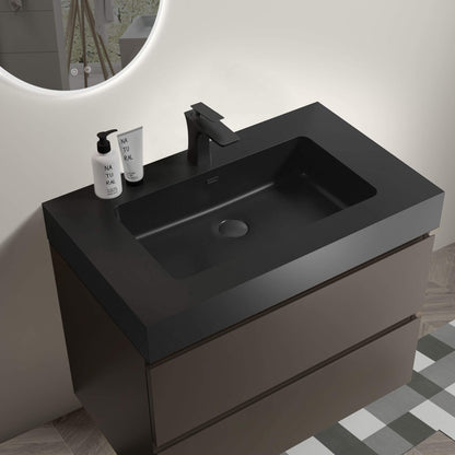 Nuvia 30-Inch Wall-Mounted Bathroom Vanity With Black Sink And Drawers