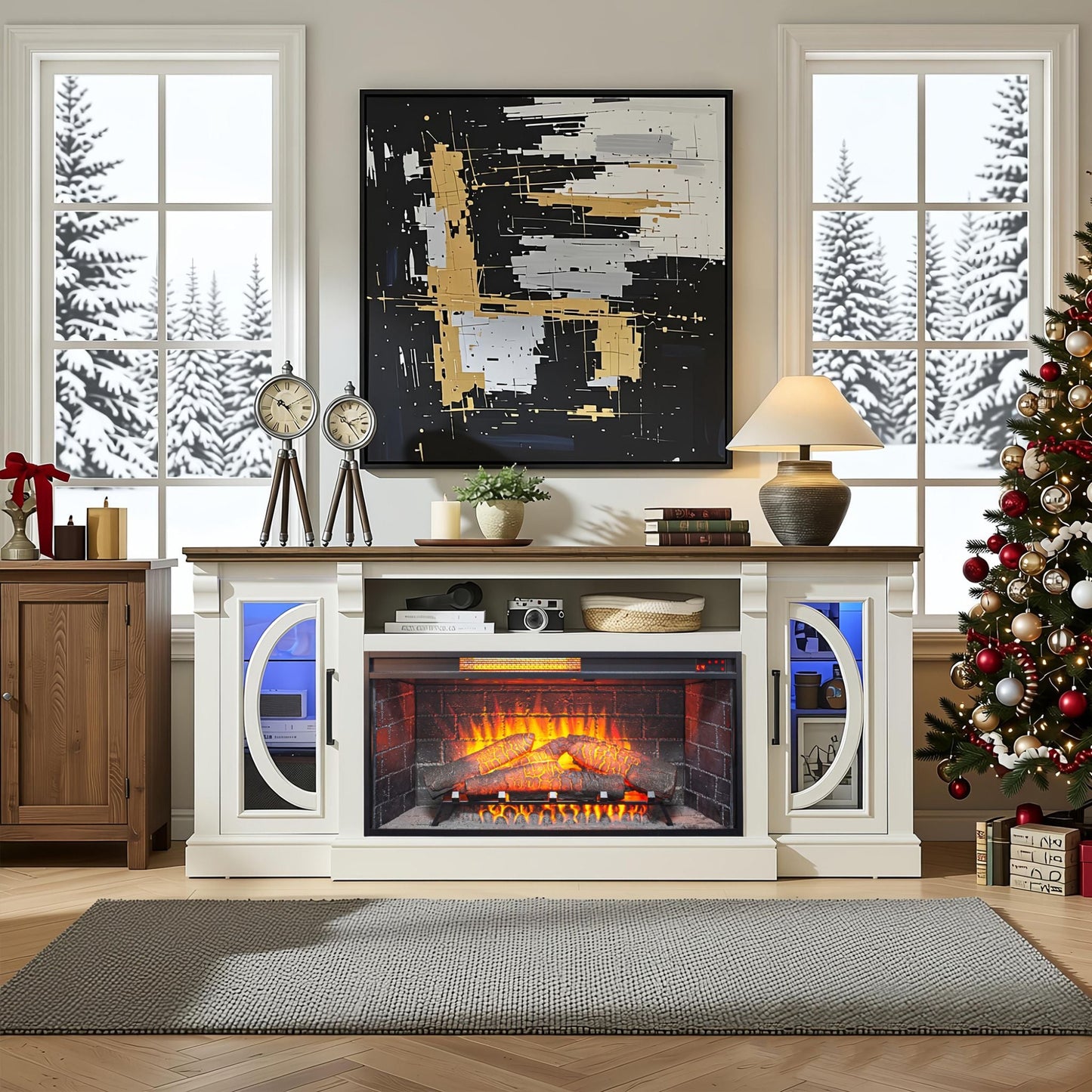 Nuvia 36-Inch Electric Antique Black Touch Panel Infrared Fireplace Insert with Removable Trim Kit