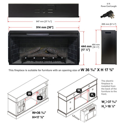 Nuvia 36-Inch Electric Antique Black Touch Panel Infrared Fireplace Insert with Removable Trim Kit