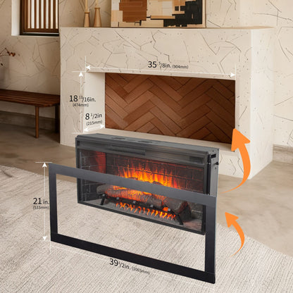 Nuvia 36-Inch Electric Antique Black Touch Panel Infrared Fireplace Insert with Removable Trim Kit