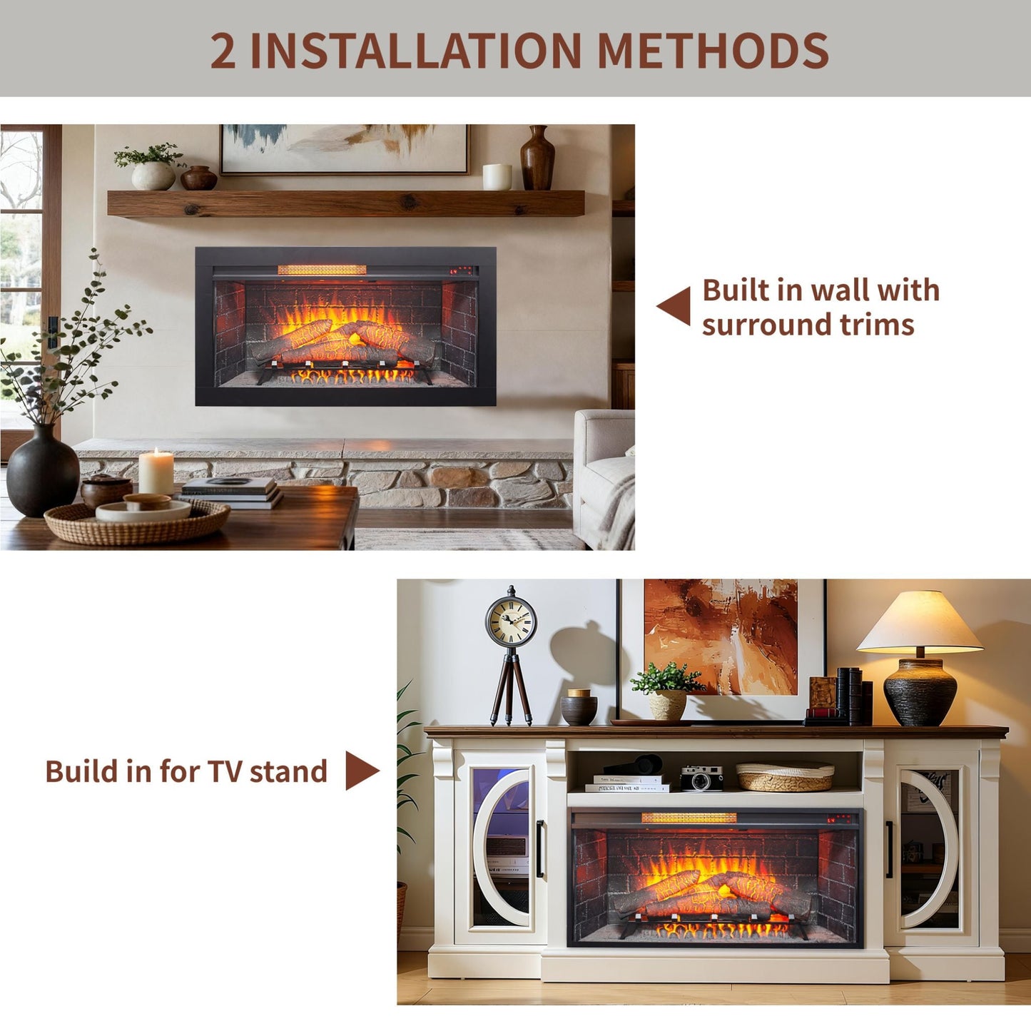 Nuvia 36-Inch Electric Antique Black Touch Panel Infrared Fireplace Insert with Removable Trim Kit