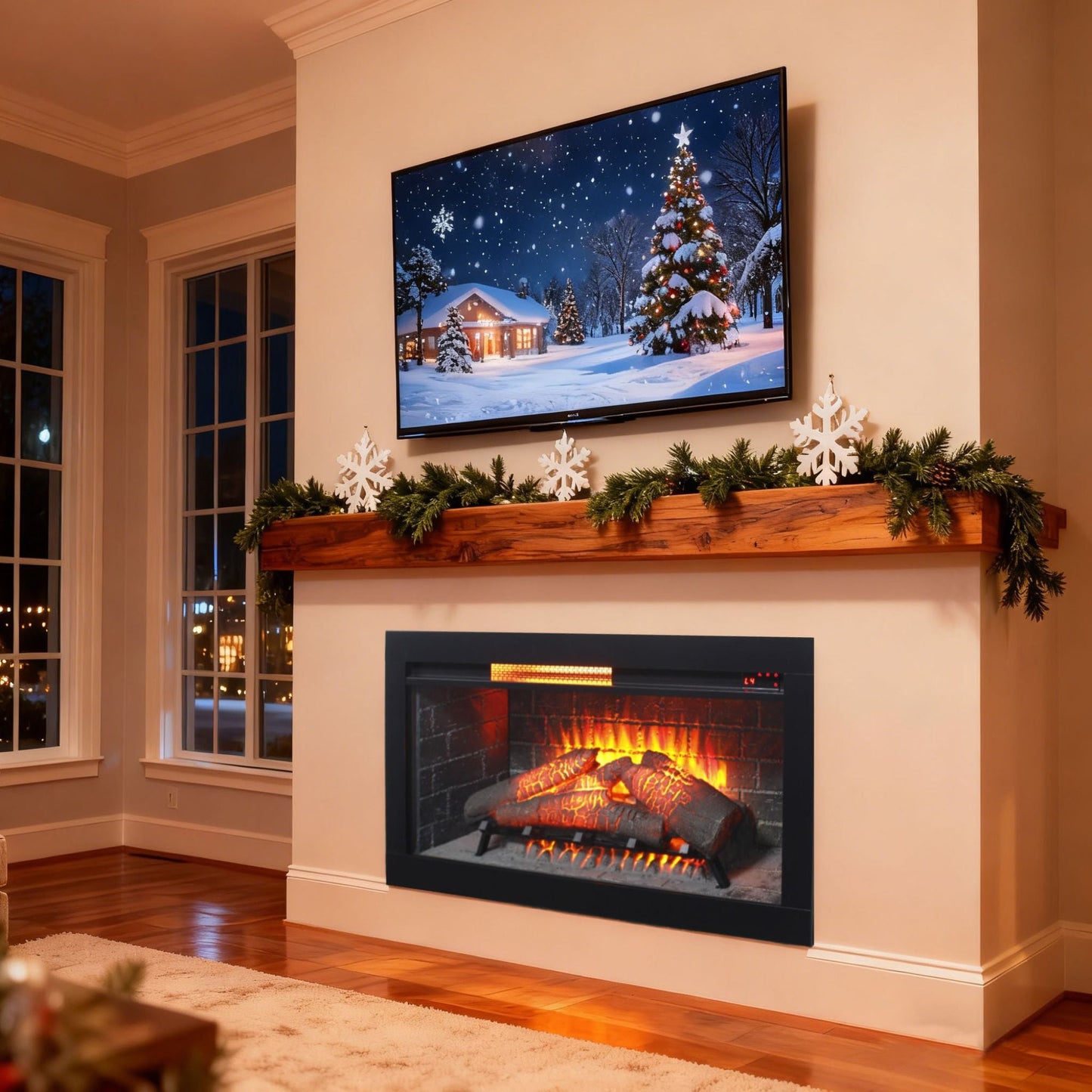 Nuvia 36-Inch Electric Antique Black Touch Panel Infrared Fireplace Insert with Removable Trim Kit