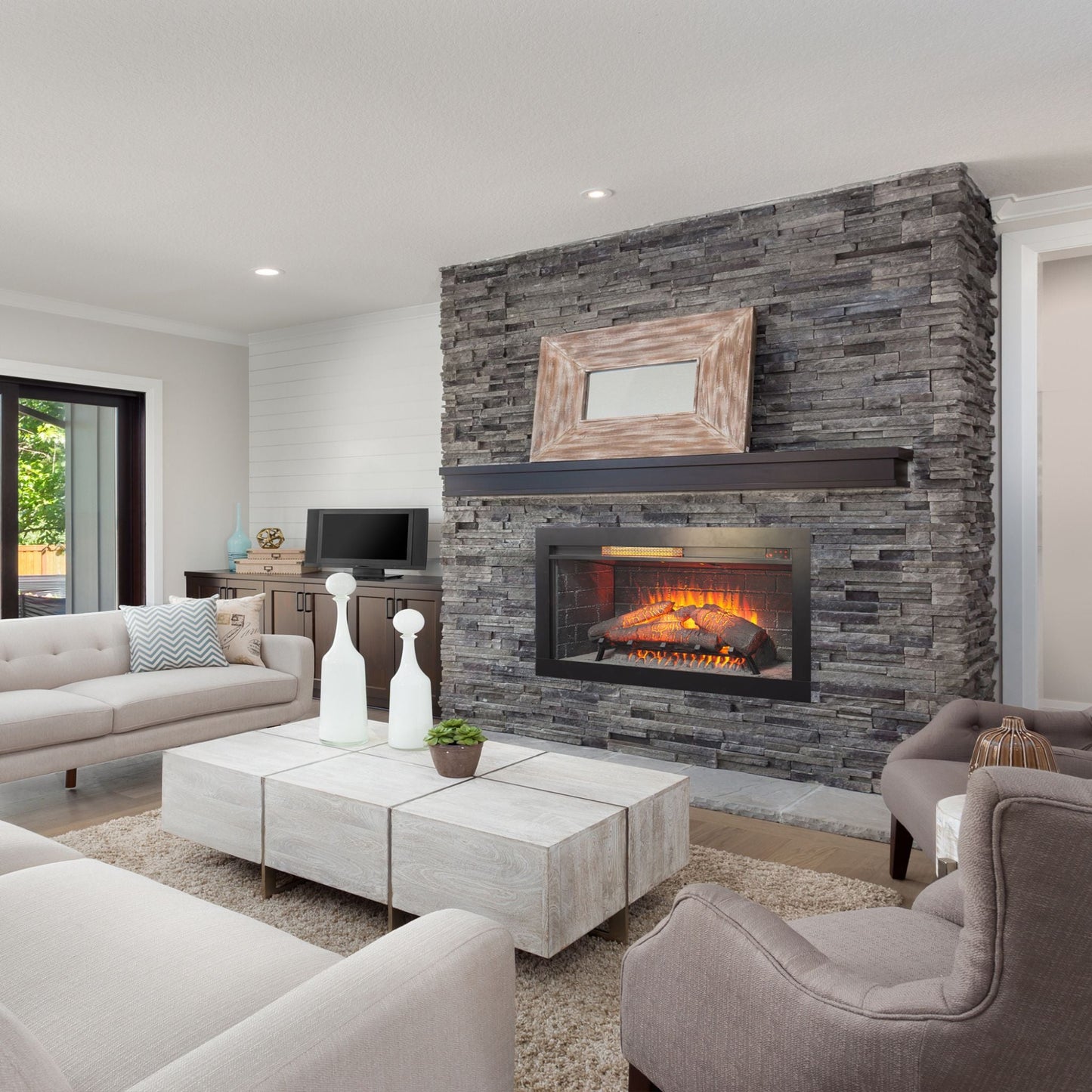 Nuvia 36-Inch Electric Antique Black Touch Panel Infrared Fireplace Insert with Removable Trim Kit