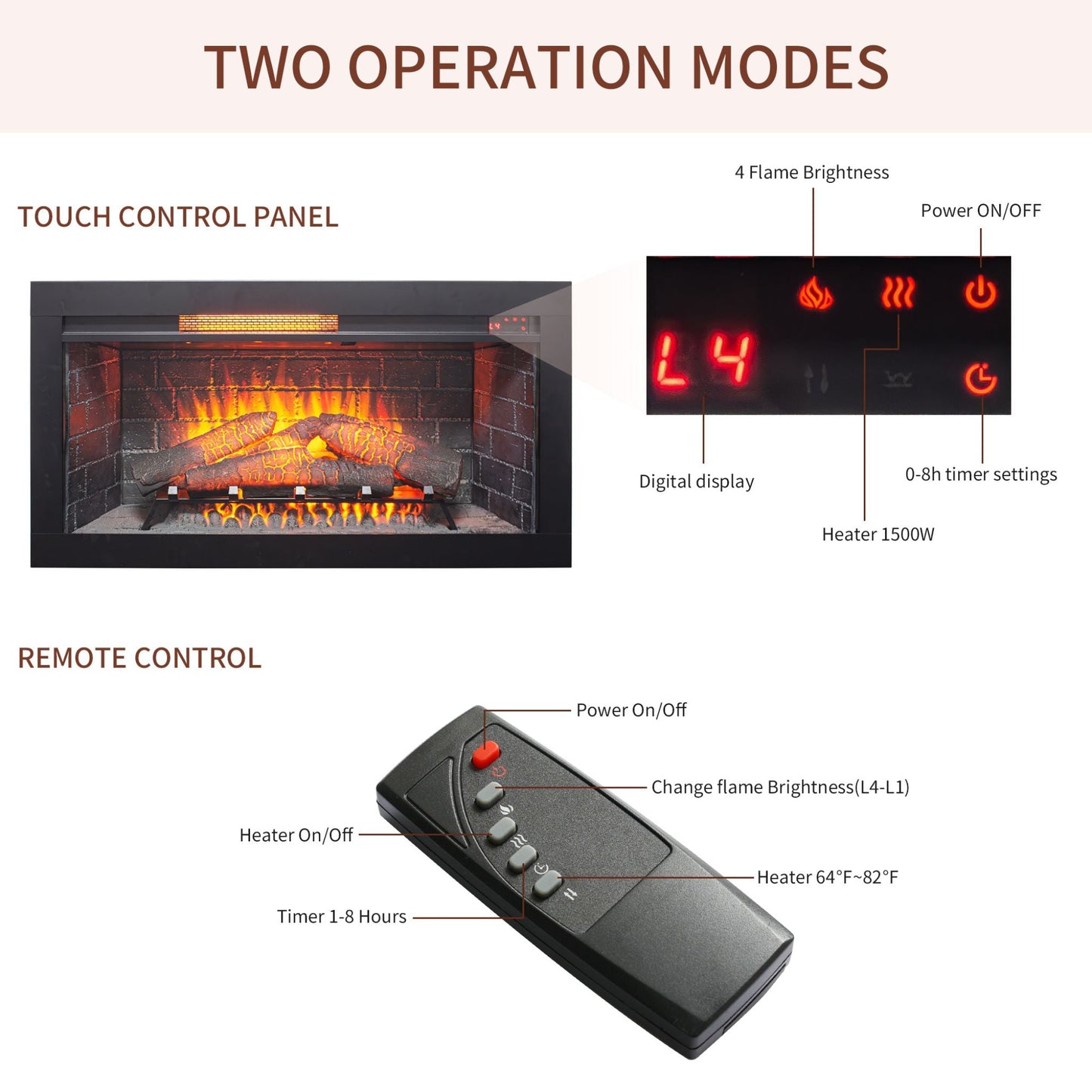 Nuvia 36-Inch Electric Antique Black Touch Panel Infrared Fireplace Insert with Removable Trim Kit