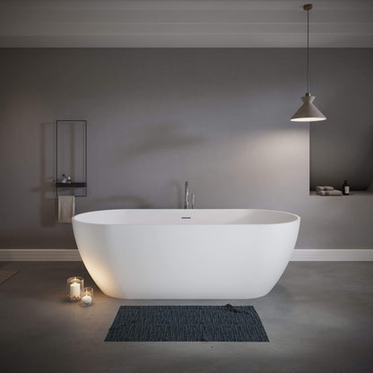 Nuvia 59-Inch Luxury Solid Surface Matte White Freestanding Soaking Tub