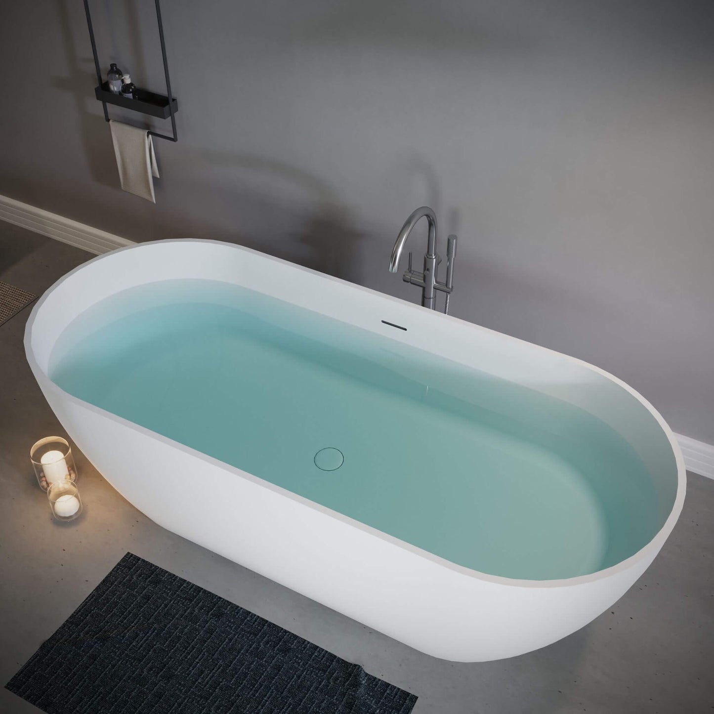 Nuvia 59-Inch Luxury Solid Surface Matte White Freestanding Soaking Tub
