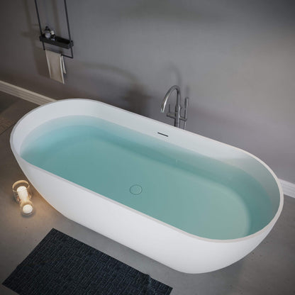Nuvia 59-Inch Luxury Solid Surface Matte White Freestanding Soaking Tub