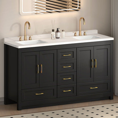 Nuvia 60-Inch Black Bathroom Vanity with Soft Close Doors and Drawers Storage