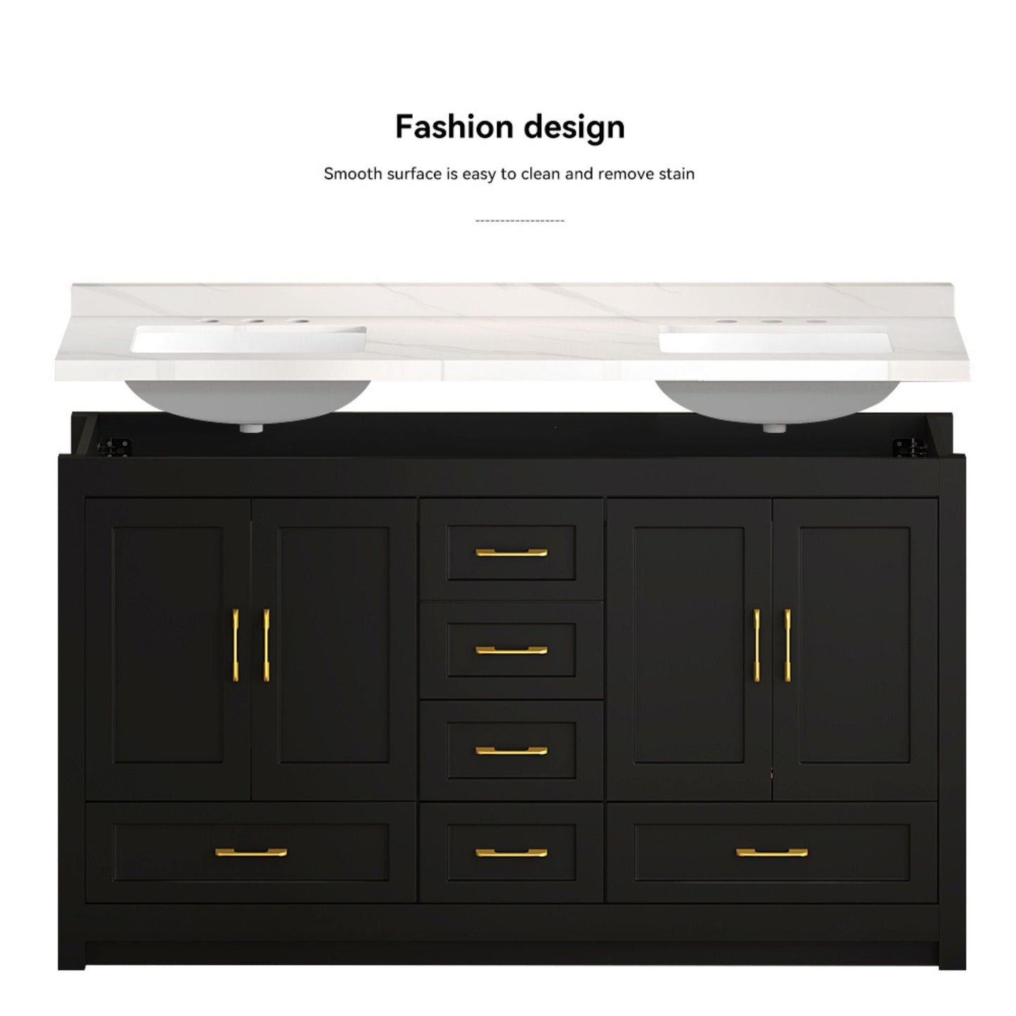 Nuvia 60-Inch Black Bathroom Vanity with Soft Close Doors and Drawers Storage