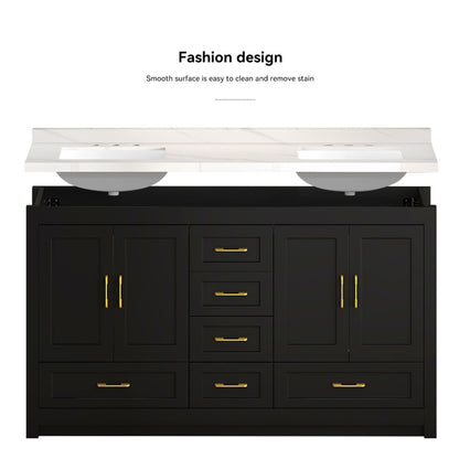 Nuvia 60-Inch Black Bathroom Vanity with Soft Close Doors and Drawers Storage