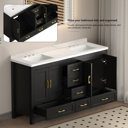 Nuvia 60-Inch Black Bathroom Vanity with Soft Close Doors and Drawers Storage