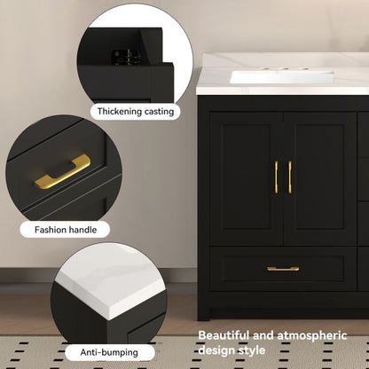 Nuvia 60-Inch Black Bathroom Vanity with Soft Close Doors and Drawers Storage