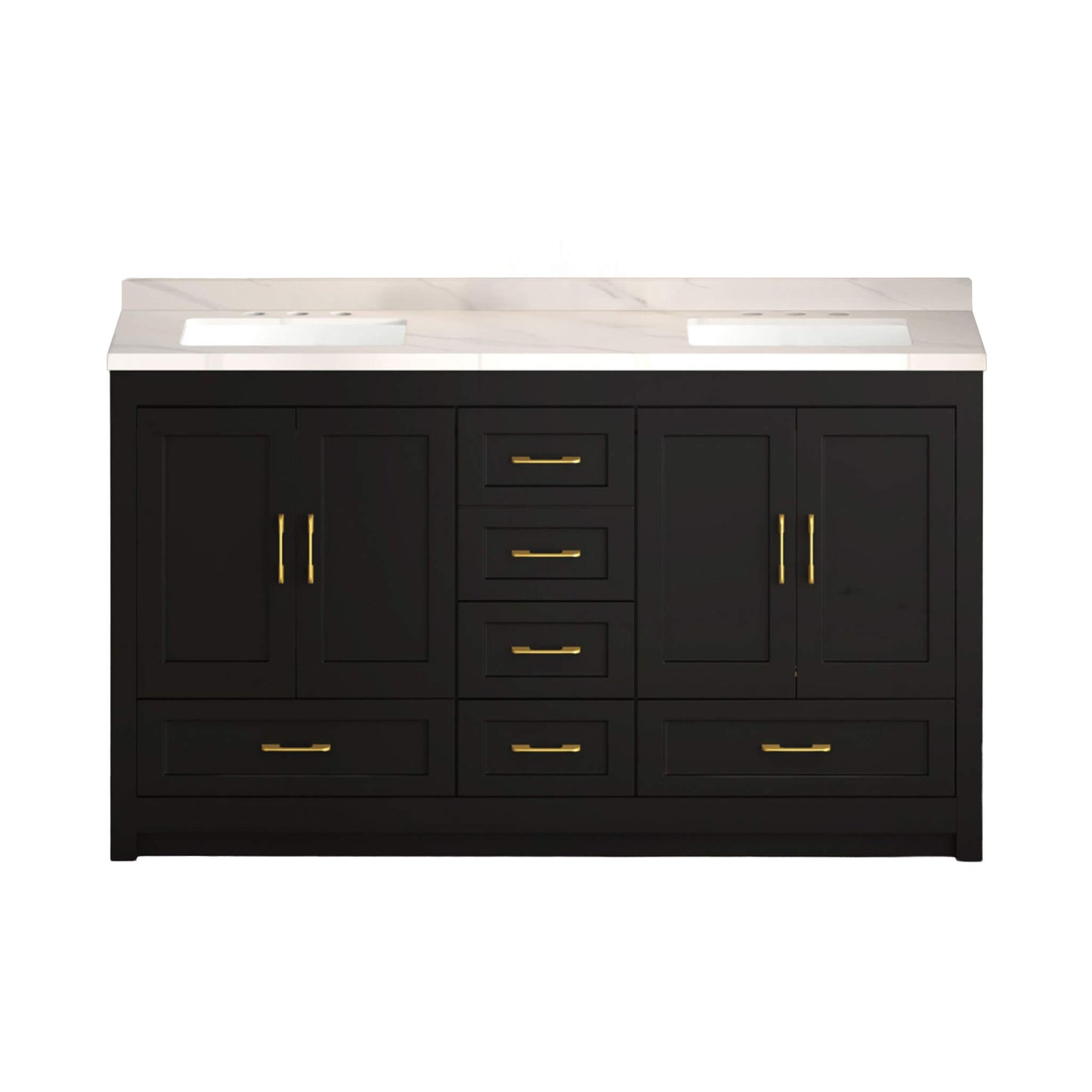 Nuvia 60-Inch Black Bathroom Vanity with Soft Close Doors and Drawers Storage