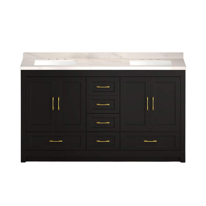 Nuvia 60-Inch Black Bathroom Vanity with Soft Close Doors and Drawers Storage