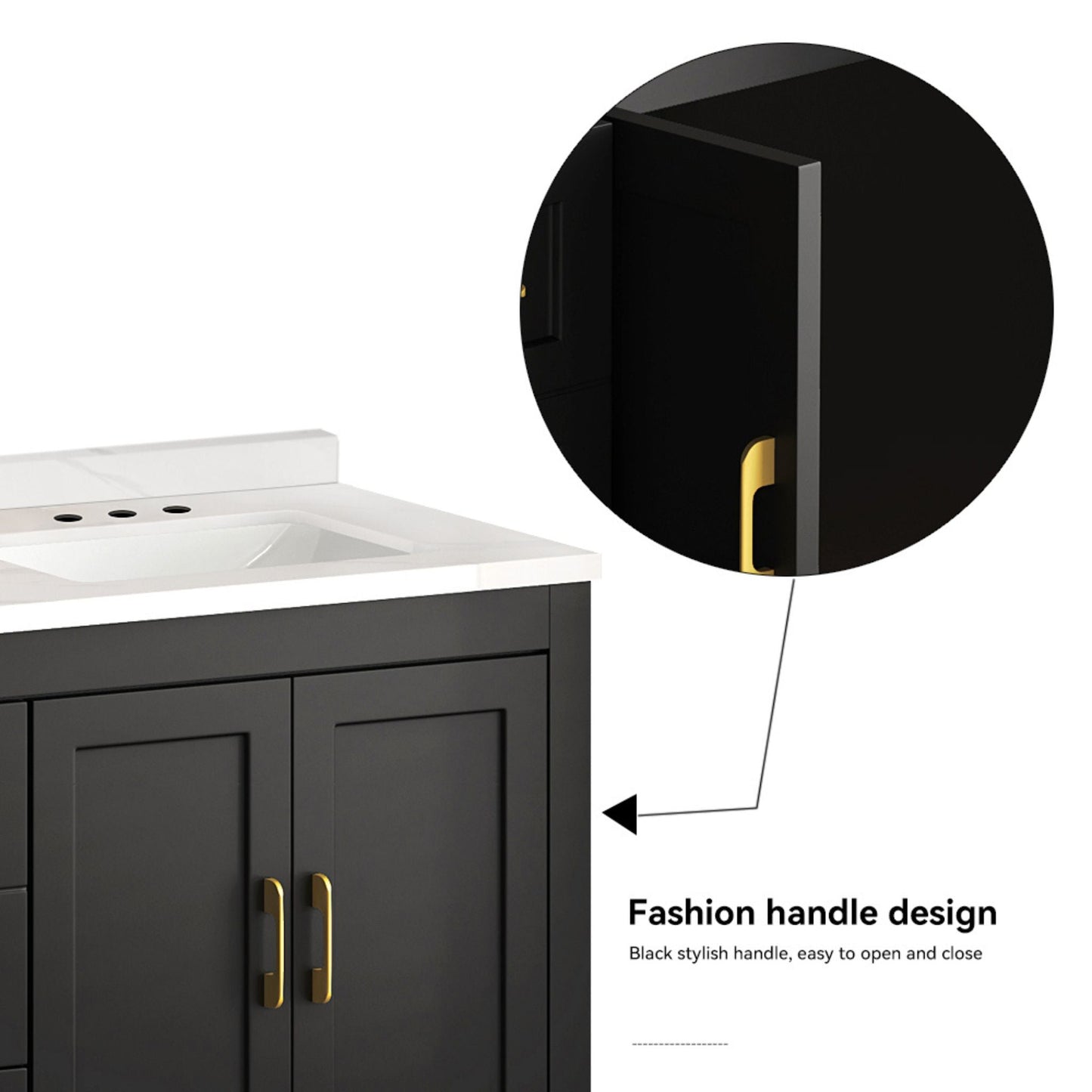 Nuvia 60-Inch Black Bathroom Vanity with Soft Close Doors and Drawers Storage